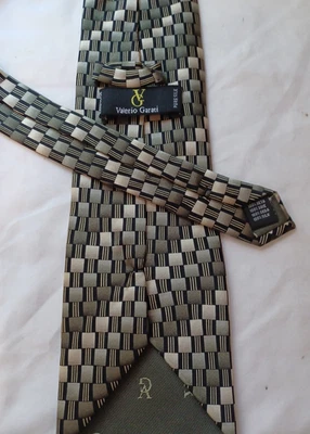 Corbata para hombre Valerio Grati 100 % seda jacquard verde + dorado tejido patrón geométrico Foto 1 de 4