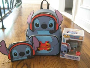 Loungefly Disney Gamer Stitch Back Pack Lot with Wallet Pop 1229! New - Picture 1 of 10