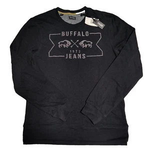 BUFFALO DAVID BITTON Men Medium Black BUFFALO JEANS 1972 Pullover Sweatshirt NEW - Picture 1 of 18