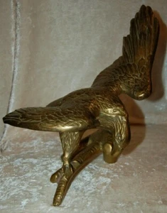 Vintage Decorative Collectible Brass Eagle Perched on Branch Figurine Sculpture - Picture 1 of 11
