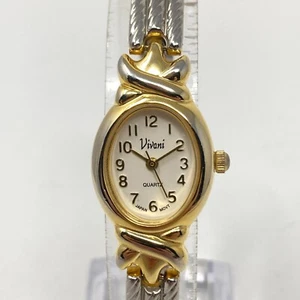 Vivani Watch Women 19mm Silver Gold Two Tone Oval Stretch Band New Battery 6.25" - Picture 1 of 14