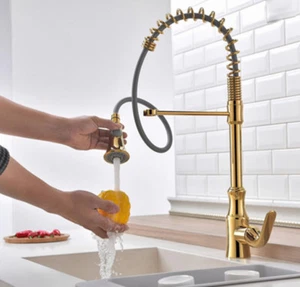Grifo giratorio para fregadero de cocina de latón pulido dorado pulido - Imagen 1 de 6