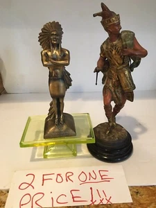 Antique Vintage Spelter Statues Art Deco Native American Drummer Humidor Rare - Picture 1 of 12