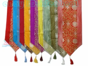 33x200cm Chinese Lucky Holy Lotus pattern Silk JACQUARD Table Runner & Tassels - Picture 1 of 59