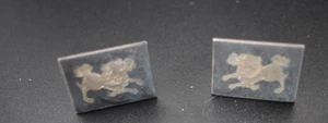 Vintage Chinese Foo Dogs Etched Cufflinks Sterling Silver - Picture 1 of 2