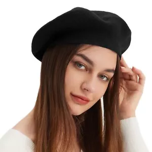 Wool Beret Hat French Beret Cap Winter Artist Painter Hat Solid Color for Wom... - Picture 1 of 6