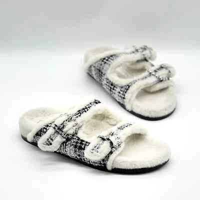 STUART WEITZMAN Piper Chill Sandal Womens 8.5 Shearling Lined Tweed Pearl NEW - Image 1 of 4