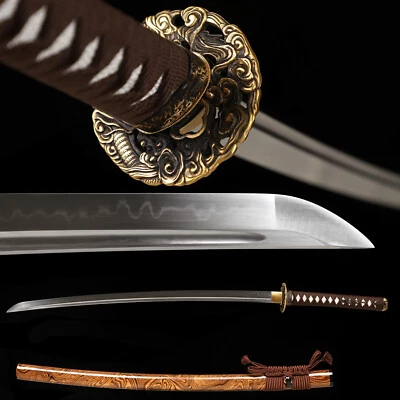 US SHIP Katana Sword Real Hamon Clay Tempered T10 Steel Razor Sharp Brass Tsuba - Image 1 of 4