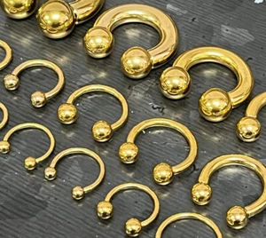 1pc Gold Circular Barbell Horseshoe Ring Septum Ear Cartilage Nipple Eyebrow - Picture 1 of 20