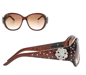 Montana West Western Bling Coffee Sunglasses Floral Rhinestone Swirl w/Case - Picture 1 of 3