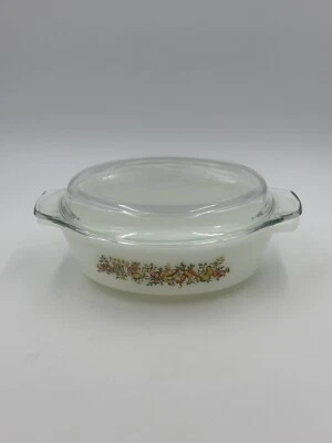Anchor Hocking Fire King Harvest Vegetable Oval Casserole Dish W/Lid USA 1.5 Qt - Image 1 of 4