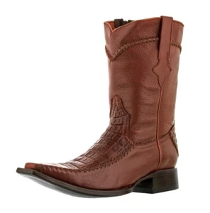 Mens Brown Cowboy Western Dress Boots Alligator Print Leather 7, 7.5, 10, 12.5 - Picture 1 of 5