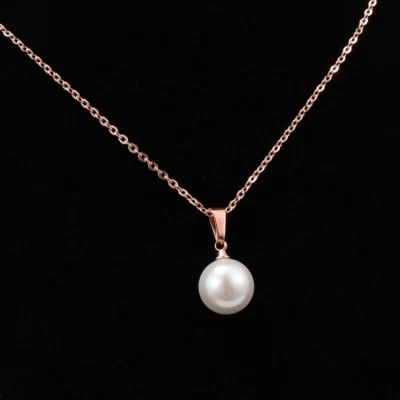 16+2" Stainless Steel Pearl Pendant Necklace Silver Gold Rose Gold Gift Box PE8 - Image 1 of 4