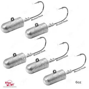 Menge 5 Angeln 6 Unzen Kugel Jig Kopf 10/0 Mustad Haken 32786 Nickel 2x stark einfach - Bild 1 von 8