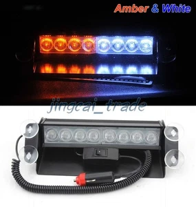 Universal Car 12V 8 LED Flash Beacon Strobe Warning Lights Amber / White Color - Picture 1 of 9