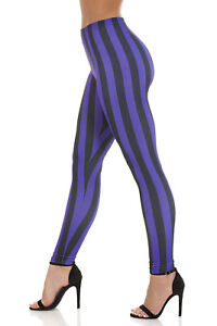 Womens - Striped (Black/Purple) Stretch Leggings - Made in the U.K ,Sportswear,