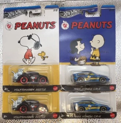 Hot Wheels Silver Series PEANUTS 75 Years Volkswagen Beetle & Honda CR-X Set x 4 - Image 1 of 4