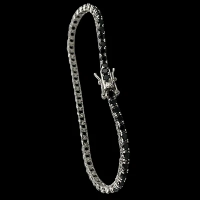 Bracciale tennis argento 925 uomo donna color argento nero zirconi naturali 19cm - Immagine 1 di 4