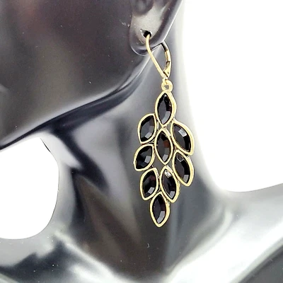 Modern 2013 Avon Antiqued Leaf Black with Gold Tone Chandelier Pierced Earrings - Image 1 of 4