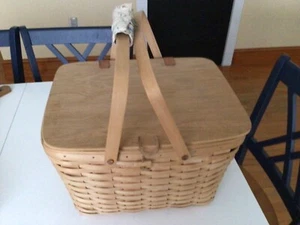 Longaberger RARE NATURAL Unstained LARGE PICNIC Basket Combo 1998 - Picture 1 of 10