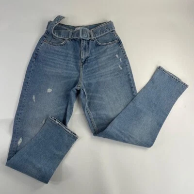 Zara Jeans 4 Blue Women Distressed Z1975 Denim Cotton Skinny Belt 26 X 29 Used - Image 1 of 4