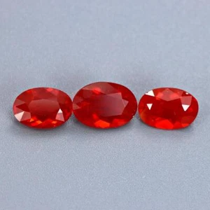 Opale rosso fuoco naturale 3,15 ct taglio ovale lotto 3 pezzi Messico pietra preziosa sfusa - Foto 1 di 3