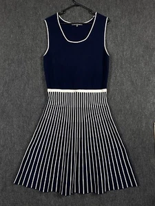 Liz Jordan Womens Size 10 A-Line Midi Dress Navy White Stripe Knit Sleeveless - Picture 1 of 10