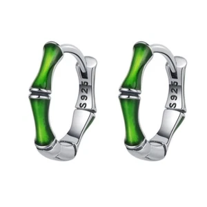 925 Solid Sterling Silver Vintage Enamel Bamboo Joint Shape Hoop Earrings Gift - Picture 1 of 6