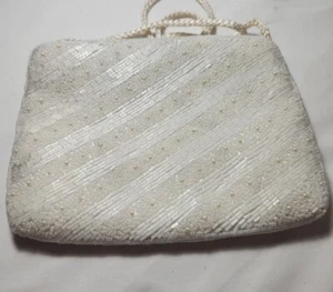 Vintage Evening Bag White Beads Beautifully handmade White Beads Formal Prom  - Picture 1 of 7