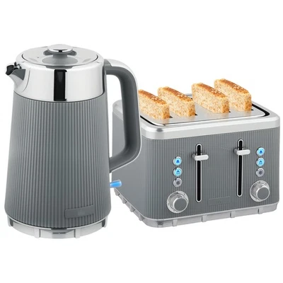HOMCOM 1.7L 3000W Rapid Boil Kettle and 4 Slice Toaster Set Crumb Tray Grey - Image 1 of 4