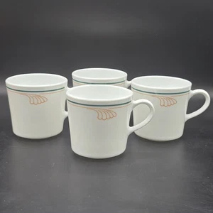 Set Of 4 Corning USA Mug White With Green Stripe Orange Swirl 1970s Vintage Rare - Picture 1 of 15