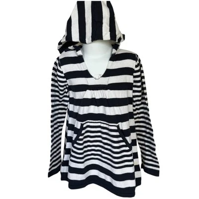 Niñas S 6-6X Azul Marino y Blanco Rayas Manga Larga Con Capucha Pullover Bolsillo Suéter Foto 1 de 3