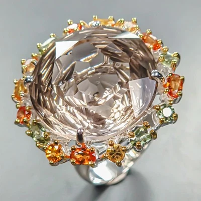 Anillo de piedras preciosas 45ct anillo de cuarzo ahumado natural plata de ley 925 talla 9/R445970 Foto 1 de 4