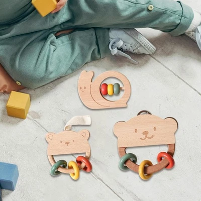 Wooden Baby Rattle Fine Motor Skill Wooden Grasp Toy for Boys Baby Girls - Image 1 of 4