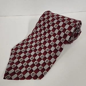 Pierre Cardin Tie Necktie Red Burgundy Silver Gray Geometric Rectangle 58x4 USA - Picture 1 of 7