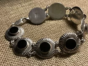 Vintage gestempelt ND 925 schwarz Onyx Armband 7" - Bild 1 von 4