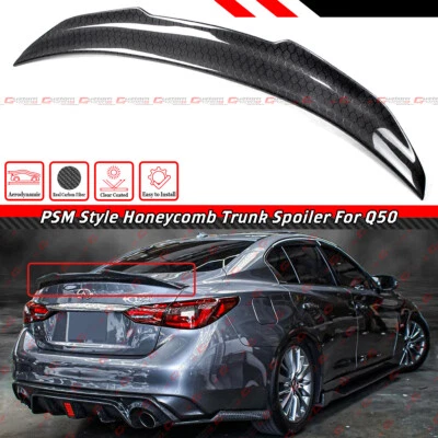 FOR 14-2024 INFINITI Q50 PSM STYLE HONEYCOMB CARBON FIBER DUCKBILL TRUNK SPOILER - Image 1 of 4