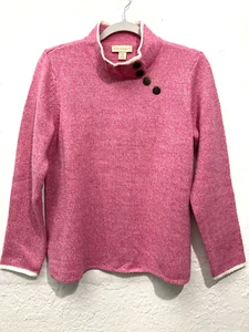 Appleseed's Knit Sweater Mock Neck Long Sleeve White Trim Button Pink Size M New - Picture 1 of 10