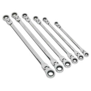 Testina Flessibile Doppio Terminale Cricchetto Anello Chiave Set 6pc extra-Lunga - Foto 1 di 1