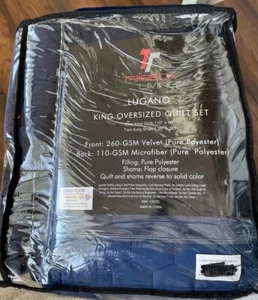 Tribeca Living Lugano Navy Blue Velvet Oversized Solid King Quilt Set Oversized - Picture 1 of 6