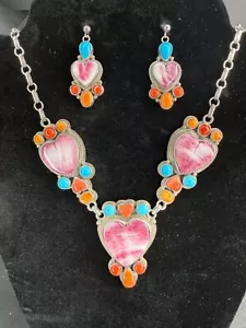 Roie Jaque Navajo Sterlingsilber Herz Multi Edelstein Halskette und Ohrringe - Bild 1 von 10