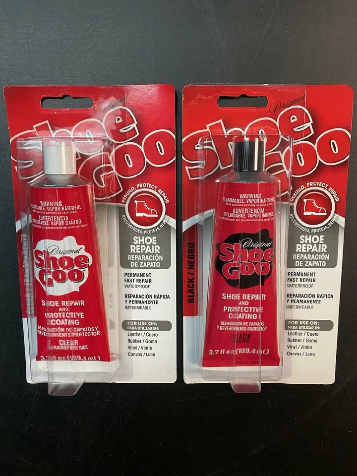 (2) PEGAMENTO ADHESIVO PARA REPARACIÓN DE ZAPATOS GOO (1) TRANSPARENTE Y (1) REVESTIMIENTO PROTECTOR NEGRO Foto 1 de 1
