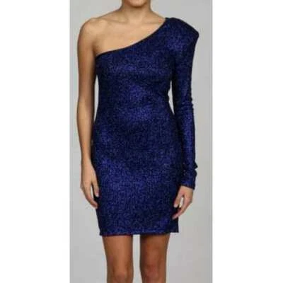 New Issue New York Royal BLUE M Glitter One-sleeve Stretchy Cocktail Dress $249 - Изображение 1 из 4