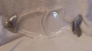 Vintage MCM Bagel & Lox Acrylic Platter Fish Shape W/ Silver Metal Side Handles - Picture 1 of 9
