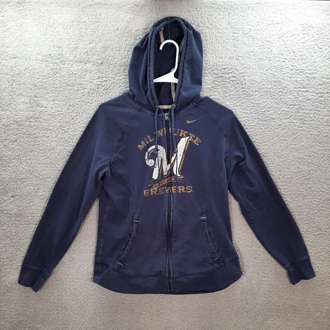 Nike Milwaukee Brewers Sweater Womens Large Blue Hoodie Sweatshirt MLB Baseball Cover