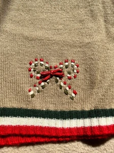 Vintage 90 MOSCHINO Schal rechteckig hellbraun grün rot gestreift Leder Schleife Winter - Bild 1 von 9