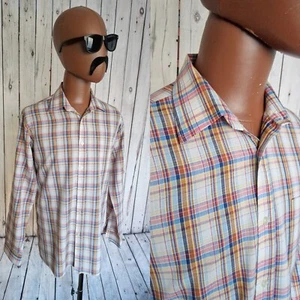 Vintage Madras Check Shirt -Large- Multi Cotton Mix Mod Geek  CP62 - Picture 1 of 13