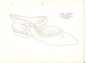 BOCETO ORIGINAL DIBUJADO A MANO AÑOS 60 DISEÑADOR DE MODA LUCIEN GUILBERT ZAPATO eslinga 23A - Imagen 1 de 1