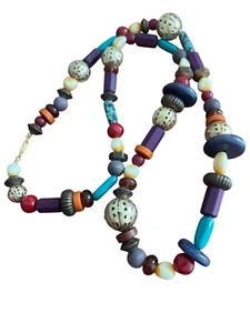 Dauplaise Vintage Multi-Color Beaded Necklace Gold-Tone Cage Bead Acrylic 34" - Picture 1 of 5