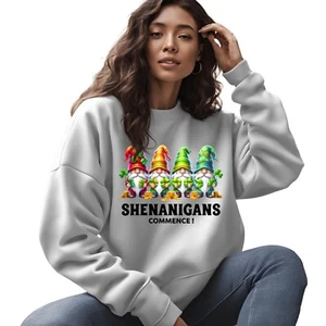 St. Patrick’s Day Sweatshirt Shenanigans Commence Gold Four-Leaf Clover Unisex  - Picture 1 of 26